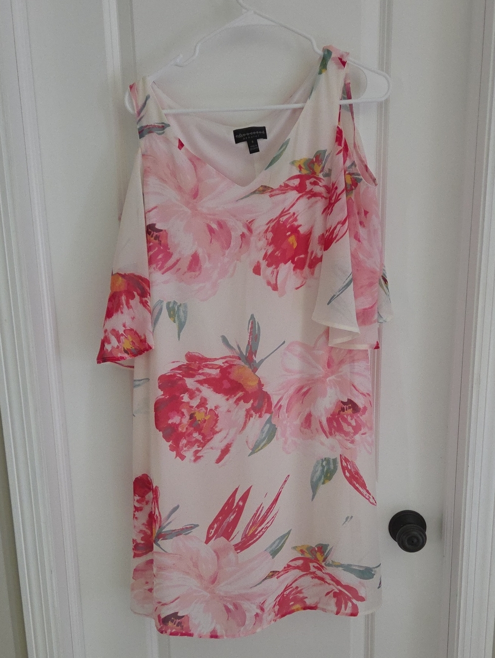 connected apparel Cream One-Shoulder Dress with Pink Floral Print